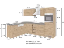 Held Möbel Küchenzeile Sorrento 210/ 270 cm Weiß-Wotaneiche o. E-Geräte Winkel