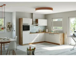 Held Möbel Küchenzeile Sorrento 210/ 270 cm Weiß-Wotaneiche o. E-Geräte Winkel