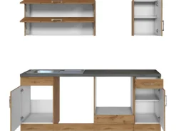 Held Möbel Küchenzeile Sorrento 210 cm Wotaneiche-Wotaneiche ohne E-Geräte