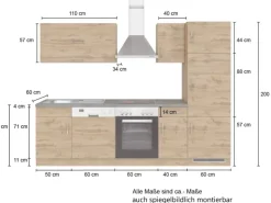 Held Möbel Küchenzeile Sorrento 270 cm Anthrazit-Wotaneiche ohne E-Geräte