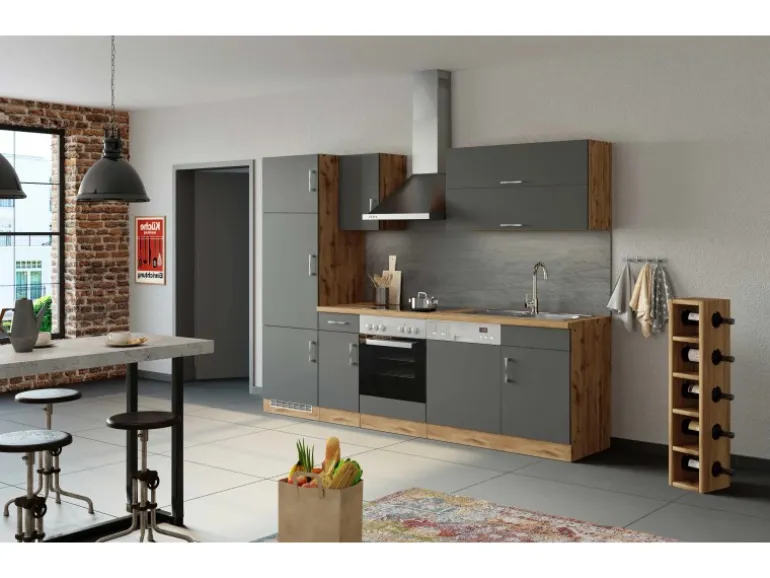 Held Möbel Küchenzeile Sorrento 270 cm Anthrazit-Wotaneiche ohne E-Geräte