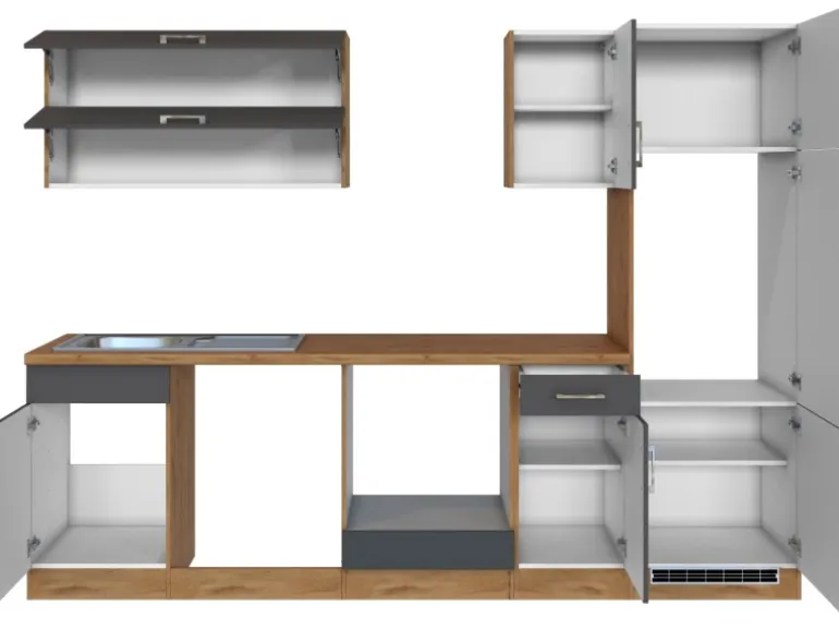 Held Möbel Küchenzeile Sorrento 270 cm Anthrazit-Wotaneiche ohne E-Geräte