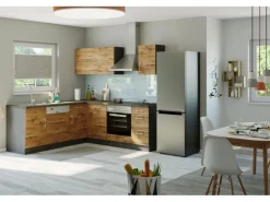 Held Möbel Küchenzeile Sorrento 210 cm Wotaneiche-Grafit ohne E-Geräte Winkel