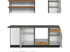 Held Möbel Küchenzeile Sorrento 210 cm Wotaneiche-Grafit ohne E-Geräte Winkel