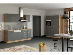 Held Möbel Küchenzeile Sorrento 360 cm Anthrazit-Wotaneiche