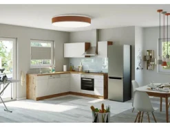 Held Möbel Küchenzeile Sorrento 210 cm Weiß-Wotaneiche Winkel