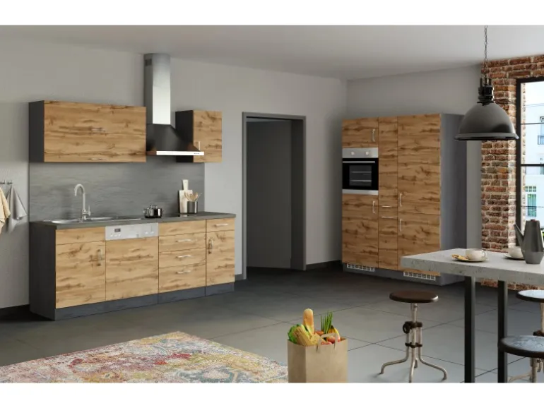 Held Möbel Küchenzeile Sorrento 360 cm Wotaneiche-Grafit