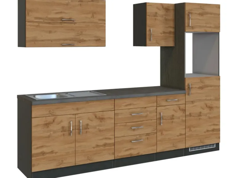 Held Möbel Küchenzeile Sorrento 270 cm Wotaneiche-Grafit ohne E-Geräte