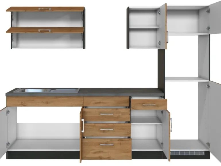 Held Möbel Küchenzeile Sorrento 270 cm Wotaneiche-Grafit ohne E-Geräte
