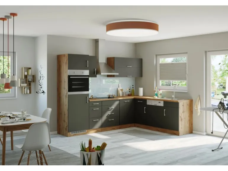 Held Möbel Küchenzeile Sorrento 210/270 cm Anthra.-Wotaneiche o. E-Geräte Winkel