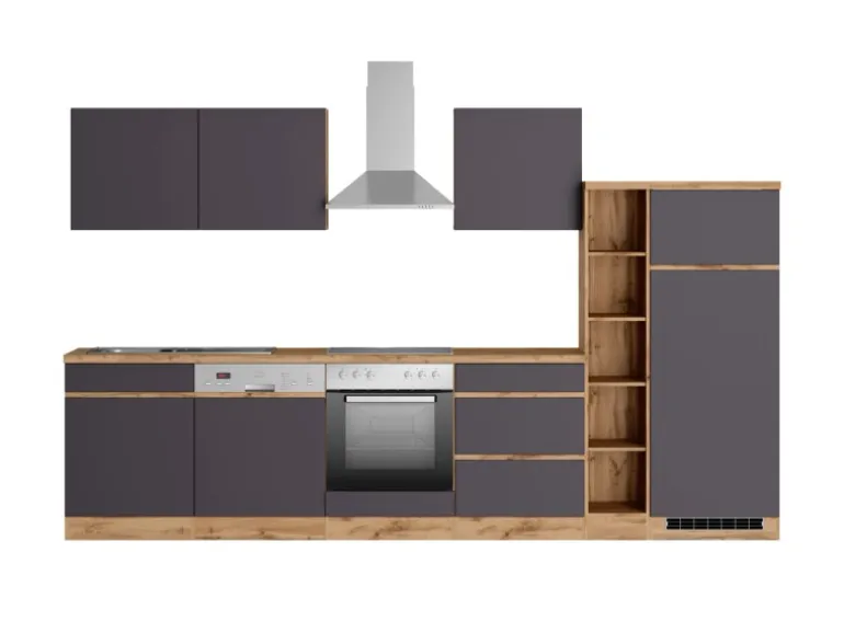 Held Möbel Küchenzeile Turin 330 cm Graphit-Wotaneiche mit E-Geräten
