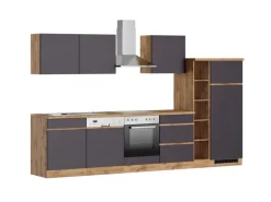 Held Möbel Küchenzeile Turin 330 cm Graphit-Wotaneiche mit E-Geräten