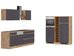 Held Möbel Küchenzeile Turin 390 cm Graphit-Wotaneiche mit E-Geräten