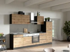 Held Möbel Küchenzeile Turin 300 cm Wotaneiche-Graphit mit E-Geräten