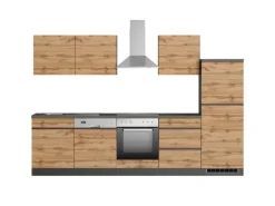 Held Möbel Küchenzeile Turin 300 cm Wotaneiche-Graphit mit E-Geräten