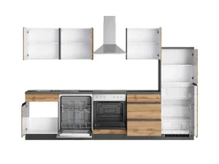 Held Möbel Küchenzeile Turin 300 cm Wotaneiche-Graphit mit E-Geräten