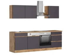 Held Möbel Küchenzeile Turin 240 cm Graphit-Wotaneiche mit E-Geräten