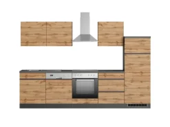 Held Möbel Küchenzeile Turin 300 cm Wotaneiche-Graphit mit E-Geräten