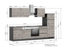 Held Möbel Küchenzeile Turin 300 cm Wotaneiche-Graphit mit E-Geräten