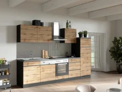 Held Möbel Küchenzeile Turin 300 cm Wotaneiche-Graphit mit E-Geräten