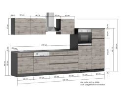 Held Möbel Küchenzeile Turin 360 cm Wotaneiche-Graphit mit E-Geräten