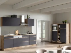 Held Möbel Küchenzeile Turin 390 cm Graphit-Wotaneiche ohne E-Geräte