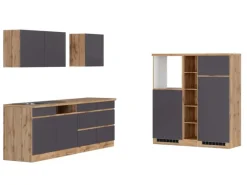 Held Möbel Küchenzeile Turin 390 cm Graphit-Wotaneiche ohne E-Geräte