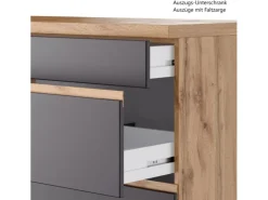 Held Möbel Küchenzeile Turin 390 cm Graphit-Wotaneiche ohne E-Geräte