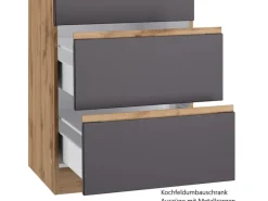 Held Möbel Küchenzeile Turin 390 cm Graphit-Wotaneiche ohne E-Geräte