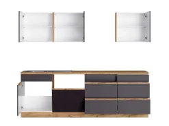 Held Möbel Küchenzeile Turin 390 cm Graphit-Wotaneiche ohne E-Geräte