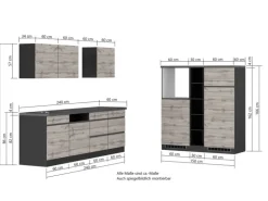 Held Möbel Küchenzeile Turin 390 cm Graphit-Wotaneiche ohne E-Geräte