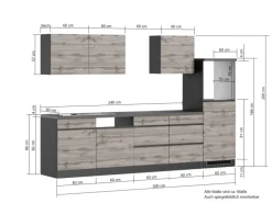 Held Möbel Küchenzeile Turin 300 cm Wotaneiche-Graphit ohne E-Geräte