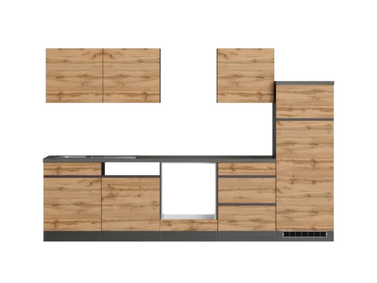 Held Möbel Küchenzeile Turin 300 cm Wotaneiche-Graphit ohne E-Geräte
