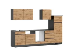 Held Möbel Küchenzeile Turin 300 cm Wotaneiche-Graphit ohne E-Geräte