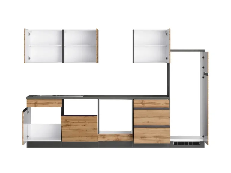 Held Möbel Küchenzeile Turin 300 cm Wotaneiche-Graphit ohne E-Geräte