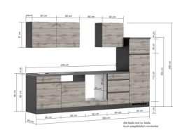 Held Möbel Küchenzeile Turin 300 cm Wotaneiche-Graphit ohne E-Geräte