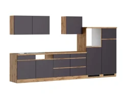 Held Möbel Küchenzeile Turin 360 cm Graphit-Wotaneiche ohne E-Geräte