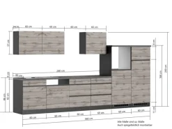Held Möbel Küchenzeile Turin 360 cm Graphit-Wotaneiche ohne E-Geräte