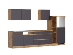Held Möbel Küchenzeile Turin 330 cm Graphit-Wotaneiche ohne E-Geräte