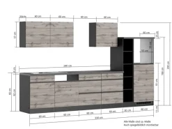 Held Möbel Küchenzeile Turin 330 cm Graphit-Wotaneiche ohne E-Geräte