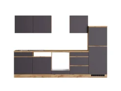 Held Möbel Küchenzeile Turin 300 cm Graphit-Wotaneiche ohne E-Geräte