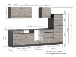 Held Möbel Küchenzeile Turin 300 cm Graphit-Wotaneiche ohne E-Geräte