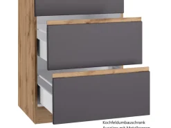 Held Möbel Küchenzeile Turin 300 cm Graphit-Wotaneiche mit E-Geräten