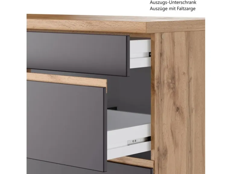 Held Möbel Küchenzeile Turin 300 cm Graphit-Wotaneiche mit E-Geräten