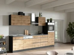 Held Möbel Küchenzeile Turin 300 cm Wotaneiche-Graphit mit E-Geräten