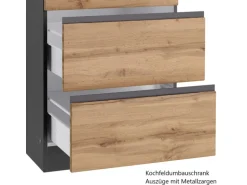 Held Möbel Küchenzeile Turin 300 cm Wotaneiche-Graphit mit E-Geräten