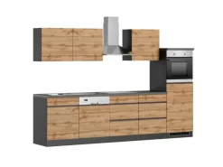 Held Möbel Küchenzeile Turin 300 cm Wotaneiche-Graphit mit E-Geräten