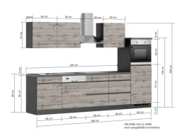 Held Möbel Küchenzeile Turin 300 cm Wotaneiche-Graphit mit E-Geräten