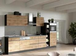 Held Möbel Küchenzeile Turin 330 cm Wotaneiche-Graphit mit E-Geräten
