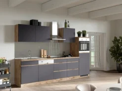 Held Möbel Küchenzeile Turin 300 cm Graphit-Wotaneiche mit E-Geräten
